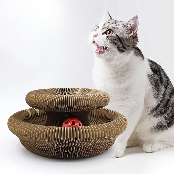 Magic Organ Cat Scratcher Board Cat Ball,Cat Toy Made of Recyclable Corrugated Cardboard, Scratch-Resistant and Abrasion-Resistant, Foldable