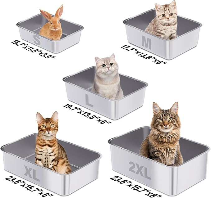 Stainless Steel Litter Box,19.7"x13.7"x6" Large Metal Litter Box for Kitty/Cat/Rabbits, Easy to Clean, Non Stick Litterbox No Smell for Adult Cats