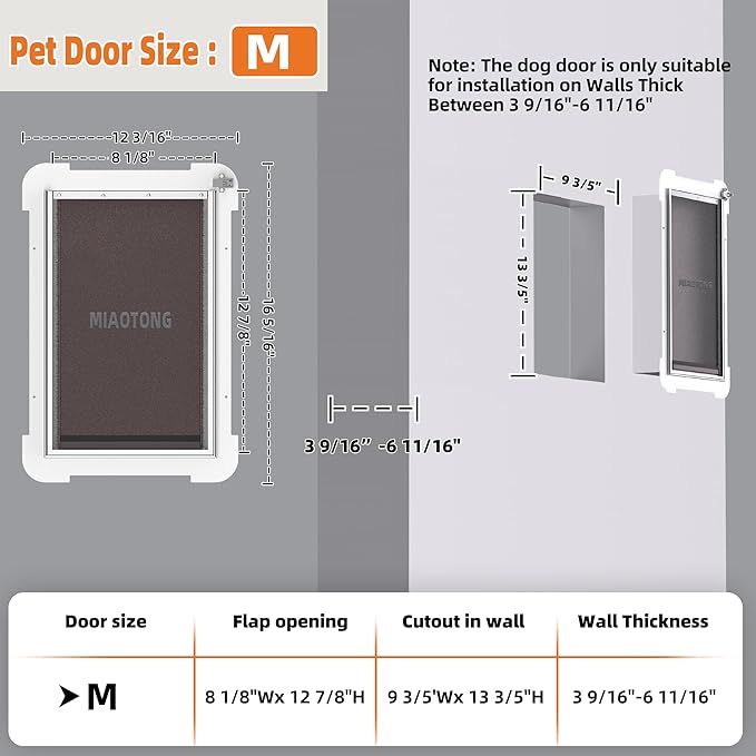 MIAOTONG Medium Dog Door,Upgraded Sealing Dog Door for Wall, Double Flap Doggy Door,Steel Frame and Telescoping Tunnel Dog Doors and Cat Doors(Pets Up to 40 Lb) -Medium