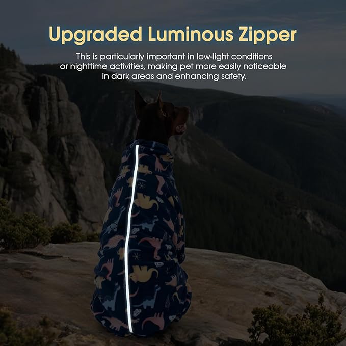 ROZKITCH Dog Winter Coat Soft Fleece Dog Pajamas, Pet Windproof Warm Cold Weather Jacket Vest with Reflective Zipper, Jumpsuit Apparel Outfit Clothes for Medium Dog Dinosaur S