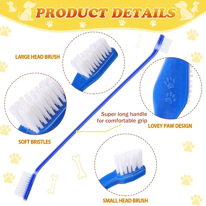 Nuenen 150 Pcs Dog Toothbrush Dual Headed Dental Brushes Puppy Tooth Brushing Kit Long Handle Toothbrush for Large and Small Dogs Cats Most Pets Teeth Cleaning Oral Care Supplies(Vibrant Color)