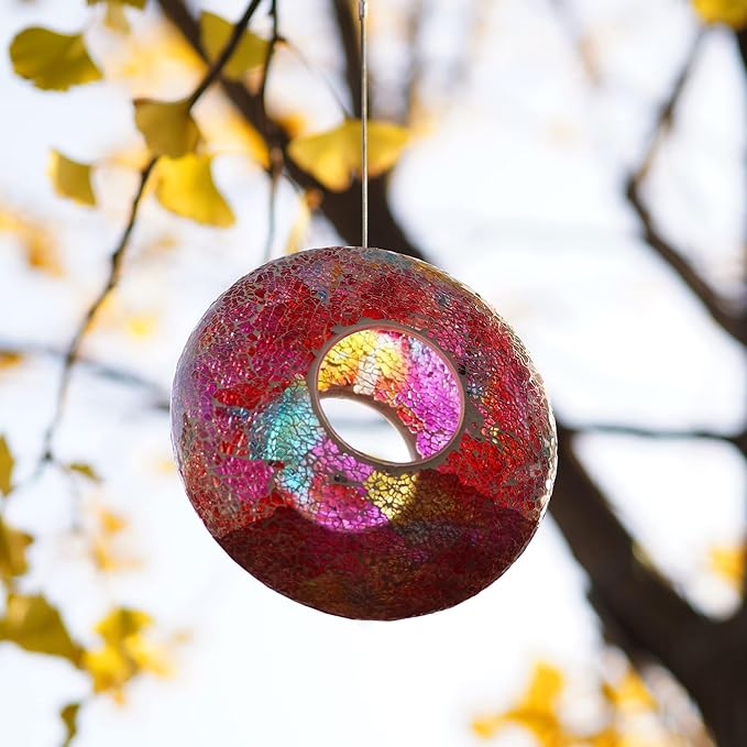 Topadorn Mosaic Bird Feeder - Hanging Circular Fly-Through Feeder for Wild Birds