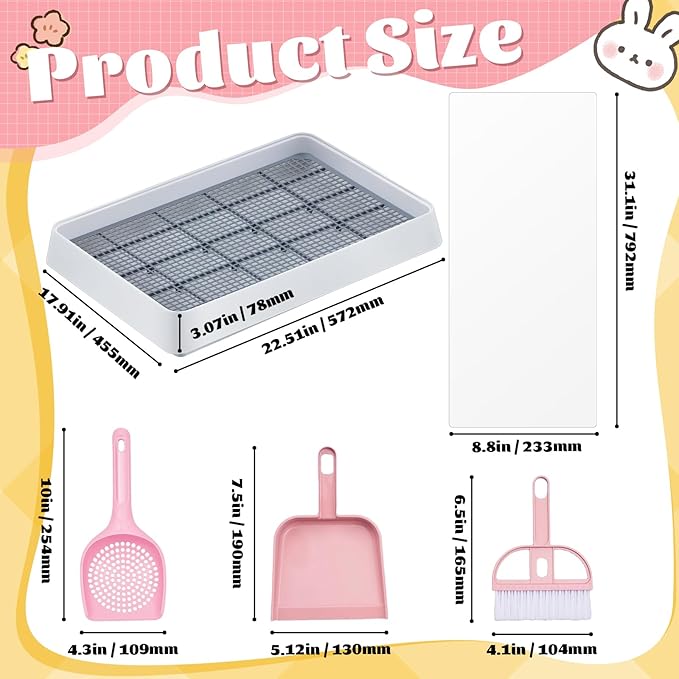 Uiifan Large Rabbit Bunny Litter Box Guinea Pig Litter Tray 22.5 x 17.9 x 3.07 Inch Small Animal Pet Toilet Potty Pan Rectangular Rabbit Bedding Tray Ferrets Cage (White and Pink)