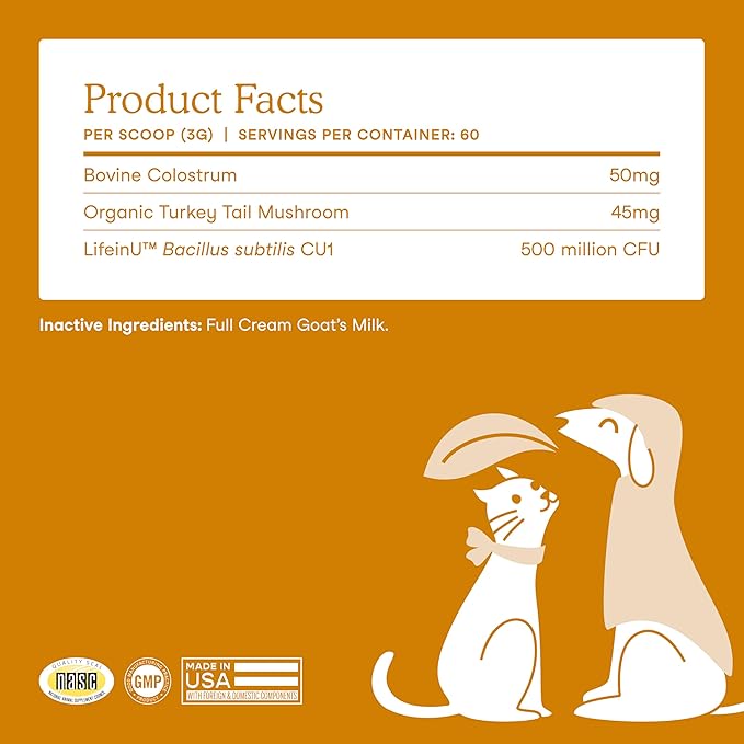 Fera Pet Organics Immune Goat Milk, Cat & Dog – Vet Created - Pet Allergy & Immunity Aid – Probiotic - Colostrum & Turkey Tail Mushroom-60 Servings