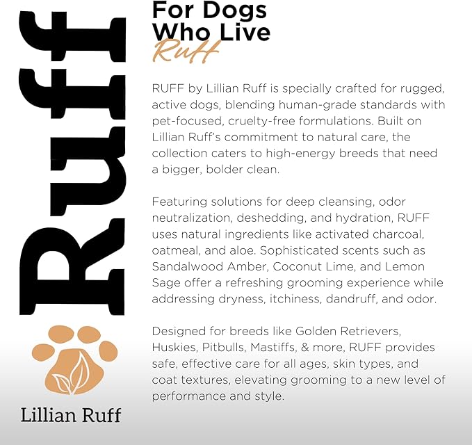 Ruff by Lillian Ruff Oatmeal Dog Shampoo Sandalwood Amber – Moisturizing Pet Shampoo with Aloe & Coconut Oil – Relieves Itching, Hot Spots & Odor – Puppy Safe – Made in USA (Gallon)