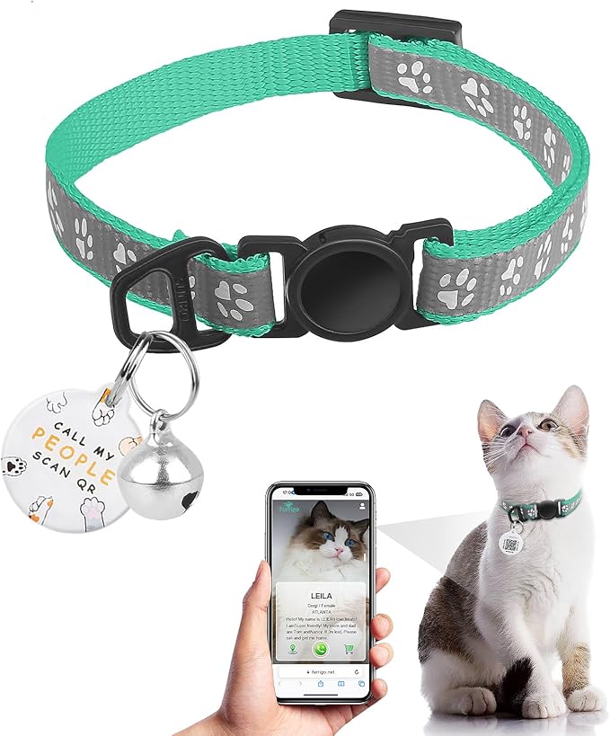Cat Collar Breakaway with QR Code Name Tag, Reflective Kitten Collars with Bell, Cat ID Tag Personalized, Ultra-Durable, Adjustable, Quick Release, Fits Most Girl Boy Small Large Cats (8''-13.3'')