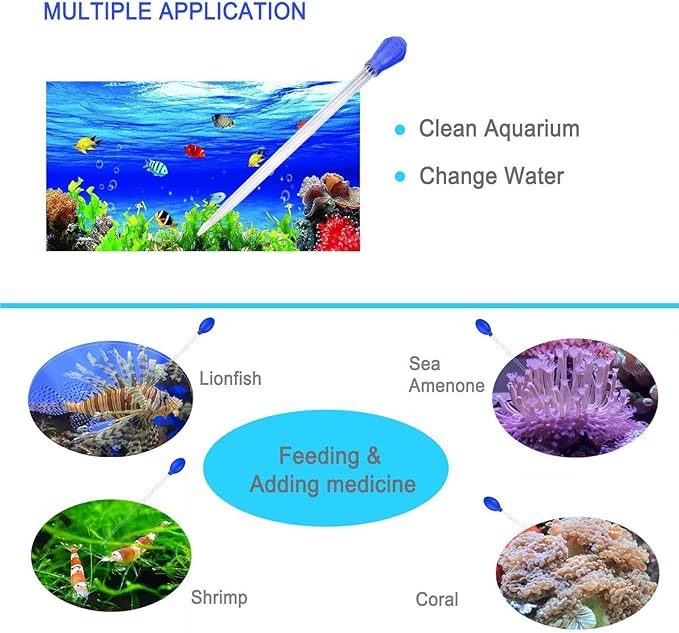 17.7inch Aquarium Siphon/Fish Feeder/Tank Cleaner/Coral Feeding Tube/Water Changer/Waste Remover Clean Tool/Gravel Cleaning/Aquatic Long Pipette Syringe/Axolotl Reef Accessories (2 Types)