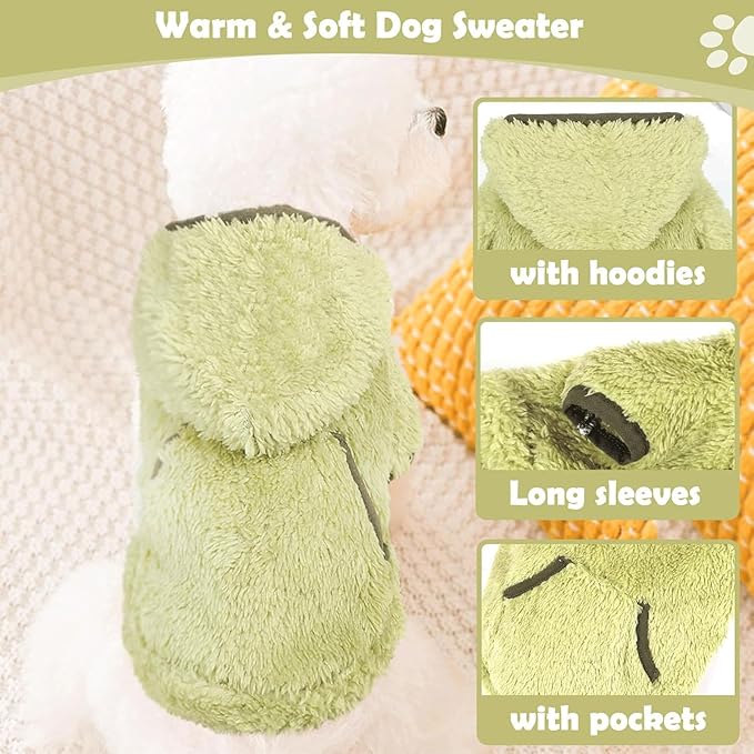 Small Dog Sweater Fleece Dog Hoodie Girl Boy Winter Warm Puppy Clothes for Chihuahua Teacup Yorkie Soft Stretchy Tiny Outfits Cat Sweater Pet Clothing, Green, S