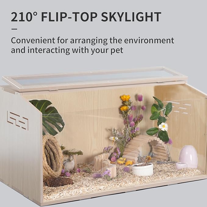 23.6 inch Wooden Hamster Cage, Large Habitat, Openable Top, Transparent Acrylic for Interior View, Ventilated, Easy to Clean, for Syrian Hamster, Dwarf Hamster, Gerbil, Other Small Pet Animals