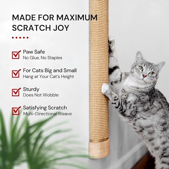 7 Ruby Road Large Cat Scratcher Wall Mounted - Refillable Sisal Scratch Pad - Cute Scratching Post for Indoor Cats and Kitten - Tall Vertical Mount - Modern Wooden Cat Wall Furniture and Scratchers