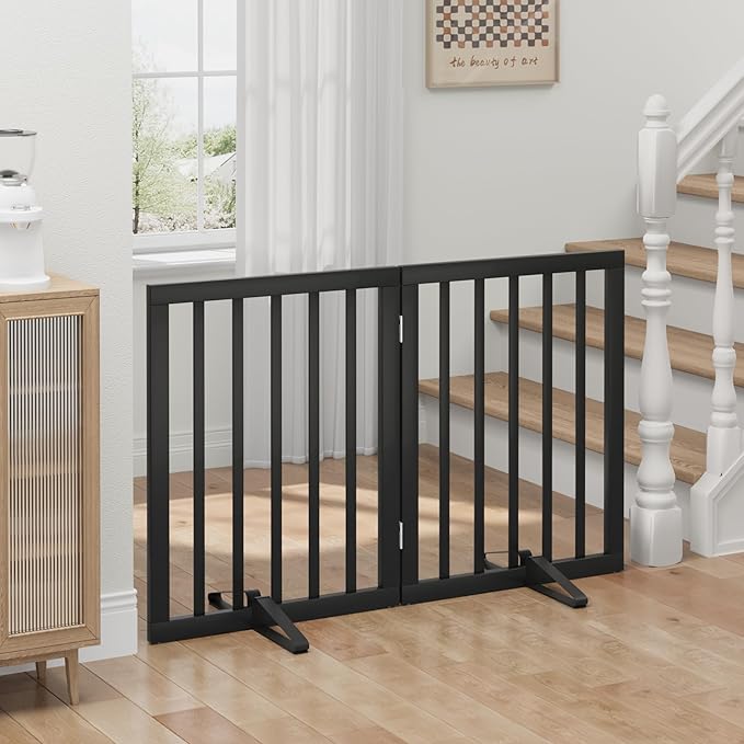 Dog Gate for Doorways, Foldable Dog Gate Indoor, Pet Gates for Doorways Bedroom, Puppy Gate with Metal Support Feet, Room Divider 2 Panels (Black)