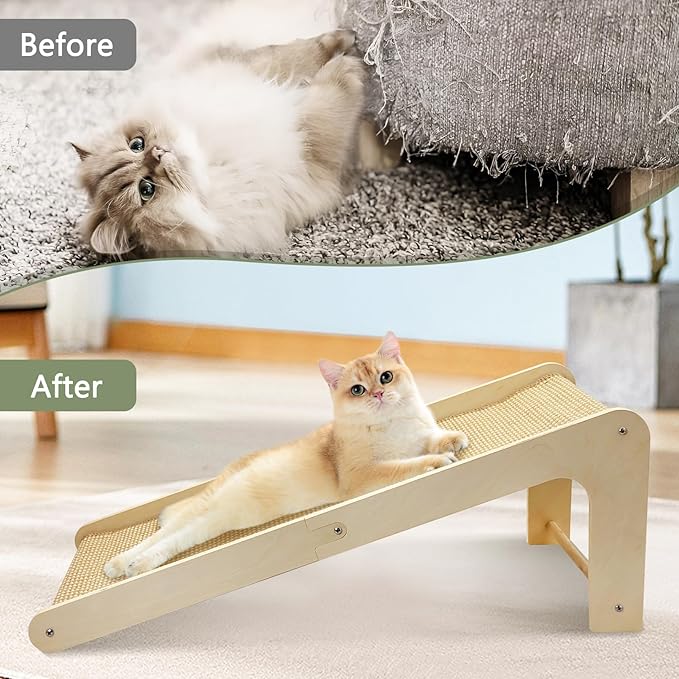 Fhiny Sisal Cat Scratcher Ramp with Replaceable Mat, 28" Large Vertical Cat Scratching Pad for Indoor Cats L Shape Sisal Cat Scratching Mat Scratch Board Climbing Wooden Frame Wall Furniture Protector