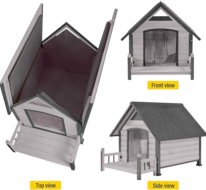 Dog House Outdoor, Insulated Dog Kennel Outside for Large Breed, 50.87" L Weatherproof Large Dog Shelter with Anti-Chewing Iron Frame (White, 45" D x 32.9" W x 32.6" H)