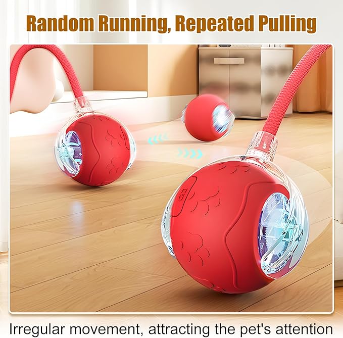 Interactive Cat Toy Balls,2025 New Interactive Rolling Cat Balls,Smart Automatic Rolling Pet Ball,Automatic Obstacle Avoidance Cat Toy with Rope for Cat & Dog (Yellow)