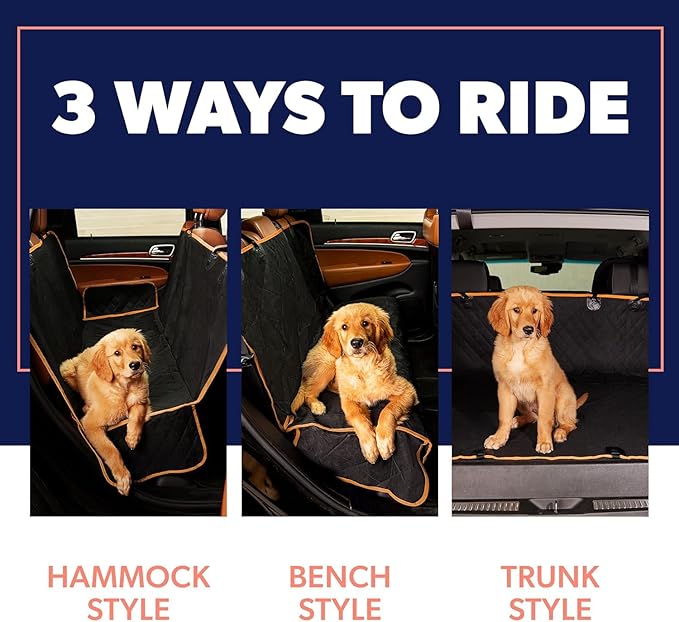 Active Pets Dog Car Seat Cover for Back Seat, Waterproof Pet Hammock Protector, Durable Nonslip Seat Protection SUV Truck, Standard 53"x56", Orange