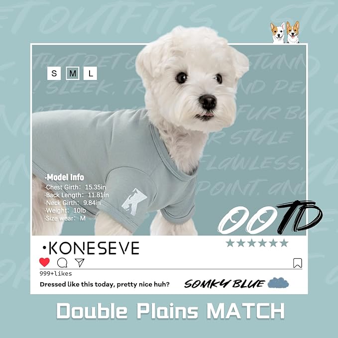 Koneseve Dog Shirt Breathable Cotton Stretchy Tee for Small Pets 2-Pack Sunny Red & Smoky Blue XS