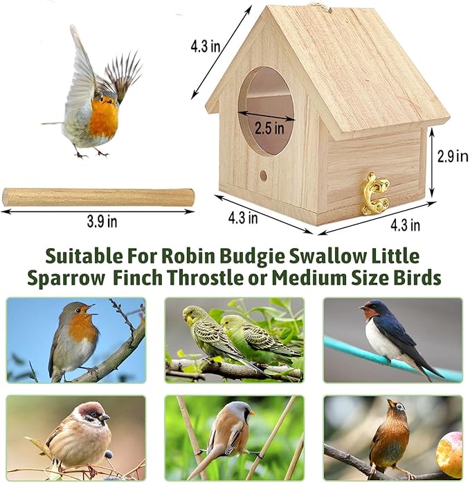 Tfwadmx Wooden Bird House, Hanging Birdhouse for Outside, Garden Patio Decorative Nest Box Bird House for Robin Budgie Swallow Little Sparrow Finch Throstle or Medium Size Birds
