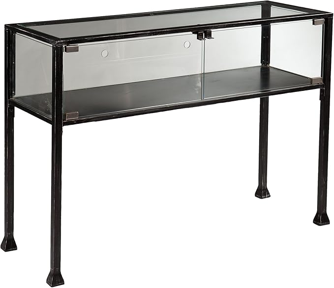 SEI Furniture Terrarium Display, Console Table, Black/Silver Distressing