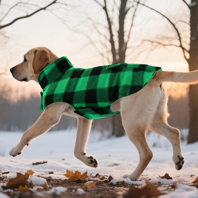 ASENKU Dog Winter Coat, Fleece Doggie Jacket Plaid Reversible Vest Waterproof Windproof Cold Weather Clothes for Small Medium Large Dogs (XXL, Green)