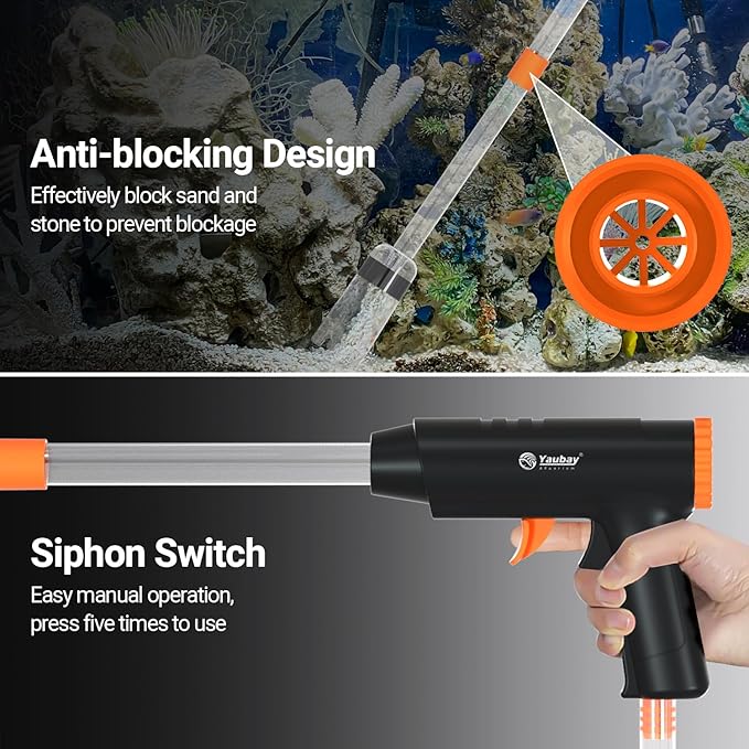 Manual Aquarium Gravel Cleaner, 132GPH Fish Tank Siphon Vacuum Cleaner with Adjustable Water Flow for Remove Dirt, Water Change & Wash Sand Aquarium Cleaning Tools