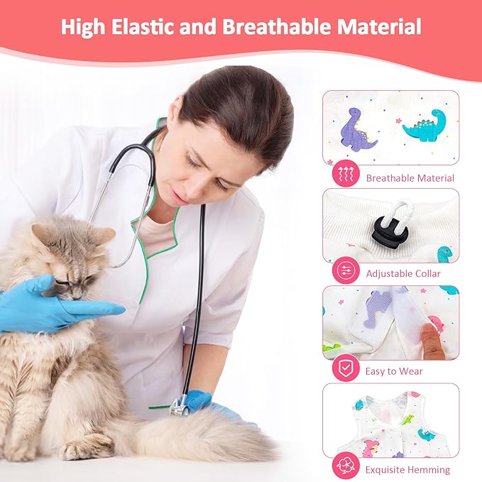 Coppthinktu 2 PCS Cat Recovery Suit Female Cat Onesie for Cats After Surgery Spay Abdominal Wounds, Kitten Recovery Suit Female Breathable E-Collar Alternative Kitten Onesie Anti Licking Large