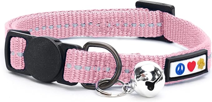 Pawtitas Recycled Cat Collar with Reflective Stitched and Safety Buckle Removable Bell Reflective Cat Breakaway Collar Made from Plastic Bottles Pink Cherry Blossom Cat Collar