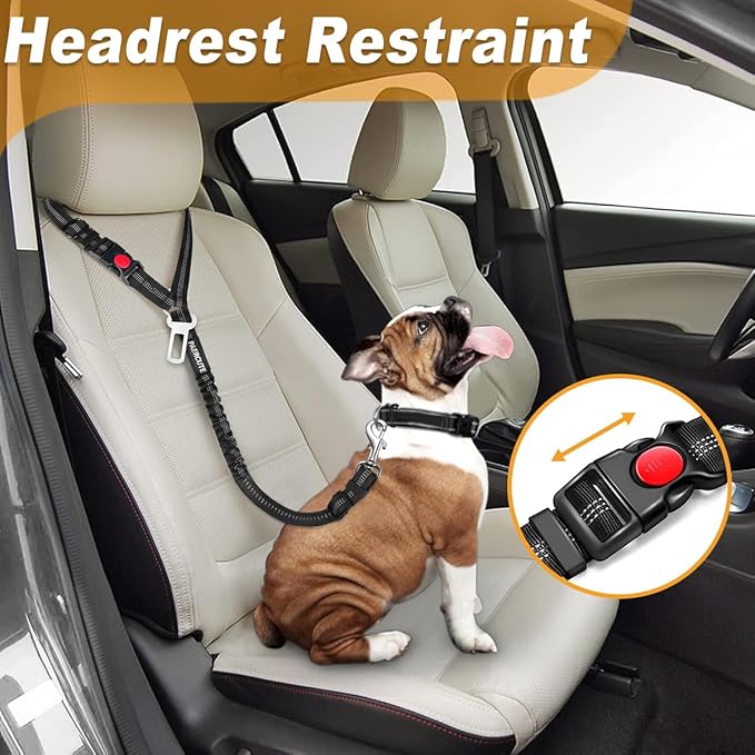 3 Piece Set Dog Seat Belt Retractable Dog Car Seatbelts Adjustable Pet Seat Belt for Vehicle Headrest Restraint Adjustable Heavy Duty & Elastic & Durable Car Harness for Dogs 06-Black+Blue