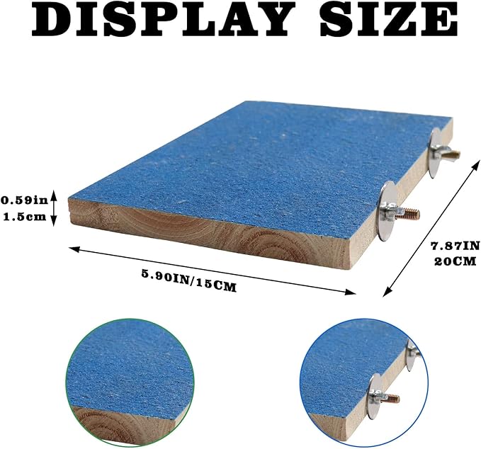 7.9ร5.9 Inches Large Bird Perch Stand Platform, Natural Wooden Bird Cage Accessories, Bird Stand Perch with Rough Quartz Sand Surface for Parrot, Parakeet, Budgies, Cockatiel, Rats