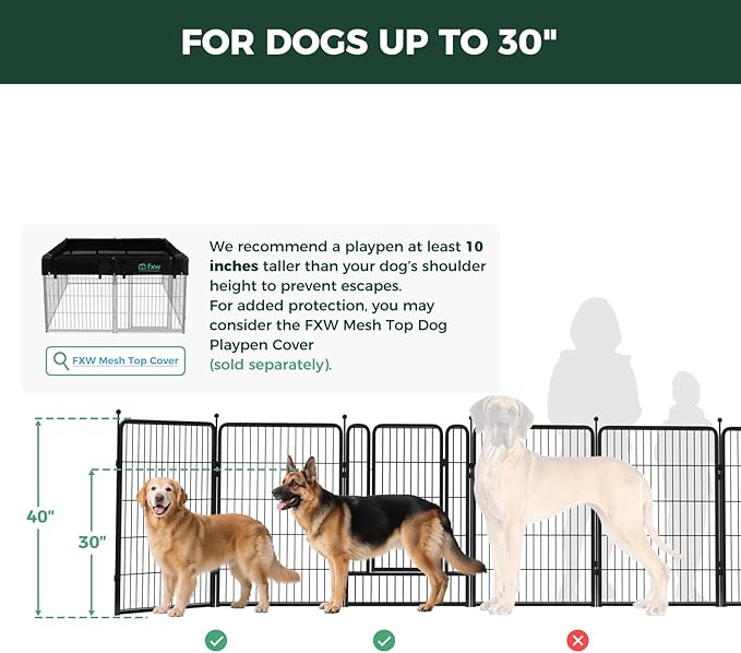 FXW Rollick Unleashed Dog Playpen for Indoor, Yard, RV Camping, 40 inch 8 Panels for Medium and Large Dogs, Black│Patented