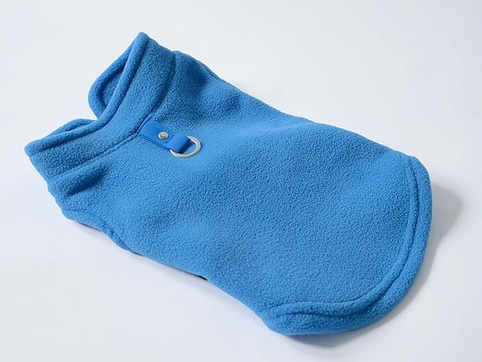 JACKO & CO - Fleece Vest Sweater with Leash Ring - Soft Lightweight Breathable for Puppies Small Medium Dogs, Kitten, Cats, Chihuahua - Warm for Fall/Autumn/Winter (Blue, Medium 6-10lbs)