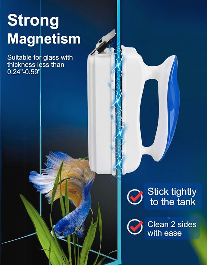 ELEBOX Aquarium Algae Scrapers, Magnetic Fish Tank Cleaner Brush, Algae Scraper for Glass Aquarium, Floating Algae Remover Scrubber Cleaner, Non-Slip Handle Double Sided Glass Cleaning Tool-L