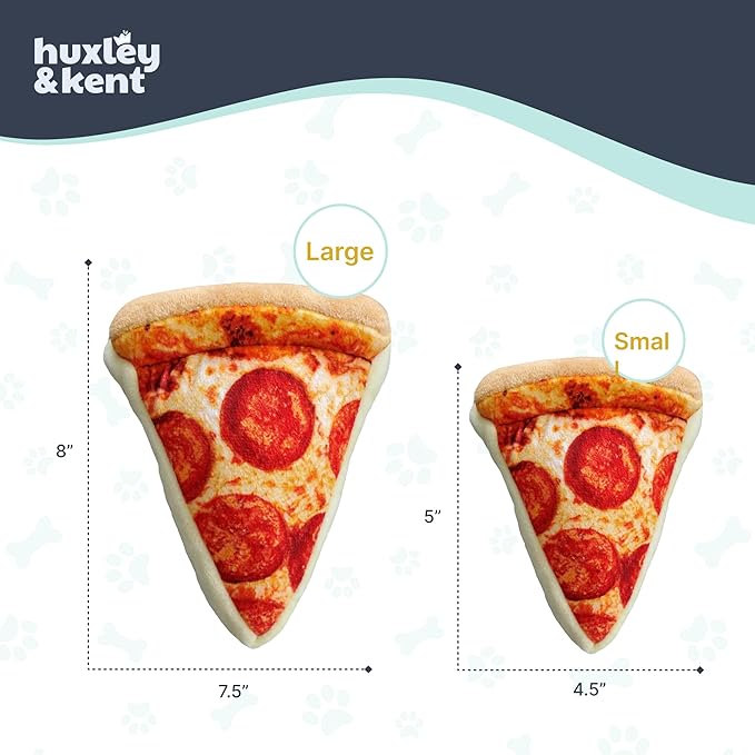 Huxley & Kent Funny Dog Toy w/Squeaker – Power Plush Squeaky Dog Toys for Small, Medium & Large Dogs – Soft Stuffed Animal for Indoor Play & Fetch - Pup-eroni Pizza, Small