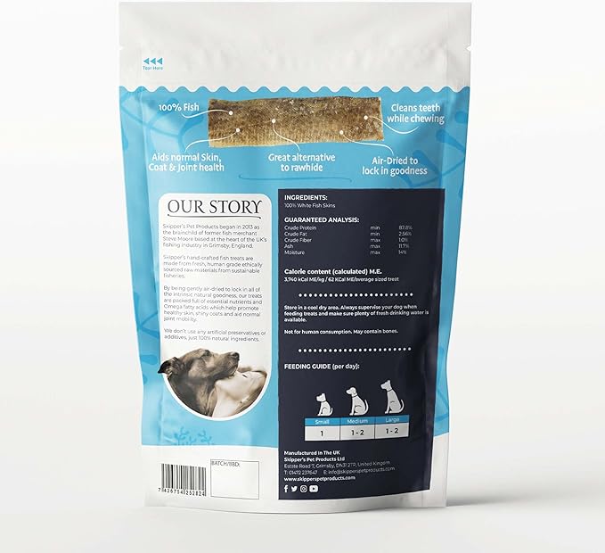 SKIPPER'S Dogs Fish Skin Flatties - Air Dried Grain Free Dog Treats, Great for Teeth, Long Lasting Dog Chews, Remove Plaque, Source of Omega 3, Naturally Low in Fat | 9Oz