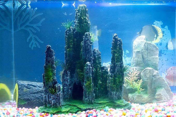 FEDOUR Aquarium Mountain View Stone Ornament Tree Rock Cave Landscape, Large Aquarium Ornament Rock Artificial Fish Tank Decoration