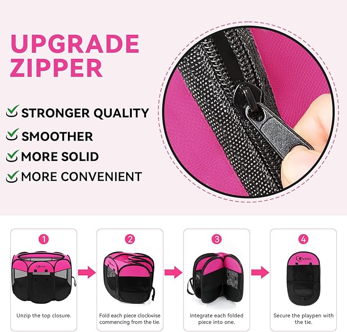 Dog Playpen, Puppy Pet Playpens Indoor for Small Dogs Tent Crates Cage Indoor/Outdoor, Portable Pop Up Dog Kennel Playpen with Carrying Case for Dogs/Cats/Rabbits, Removable Zipper Top, Hot Pink