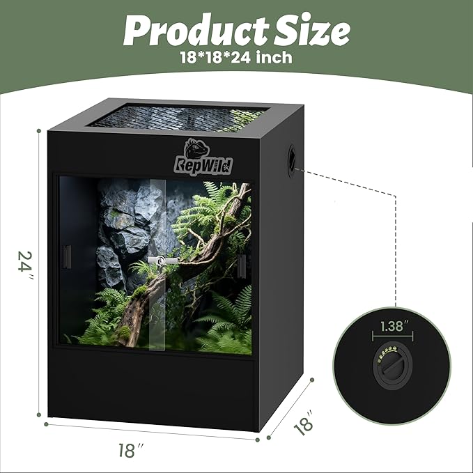 33 Gallon PVC Tall Reptile Tank/Terrarium, RepWild 18" x 18" x 24" Arboreal Reptile Habitat Enclosure with Sliding Door & Heavy-Duty Screen for Amphibians, Crested Gecko Lizard Chameleon