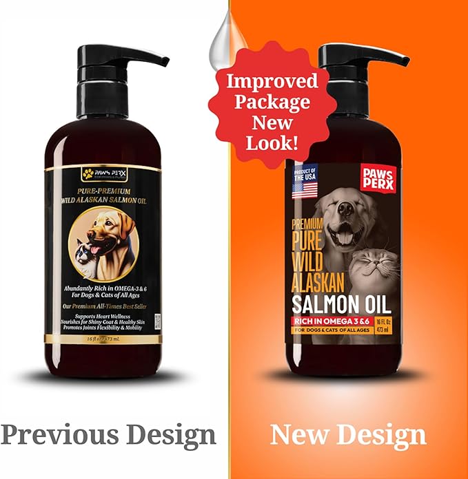 Salmon Oil Food Topper for Pets; Premium-Pure Alaskan Omega 3 Supplement; Improves Taste of Kibble; Supports Skin, Coat & Joints; Sustainably Sourced (One, 16 fl oz Bottle)