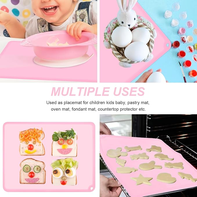 KVK Silicone Placemat for Toddles Kids Non-Slip Reusable Portable Baby Placemats for Restaurant Stain-Proof Children Food Mats Eating Table Mat 2 Pack (Mauve&Peach)