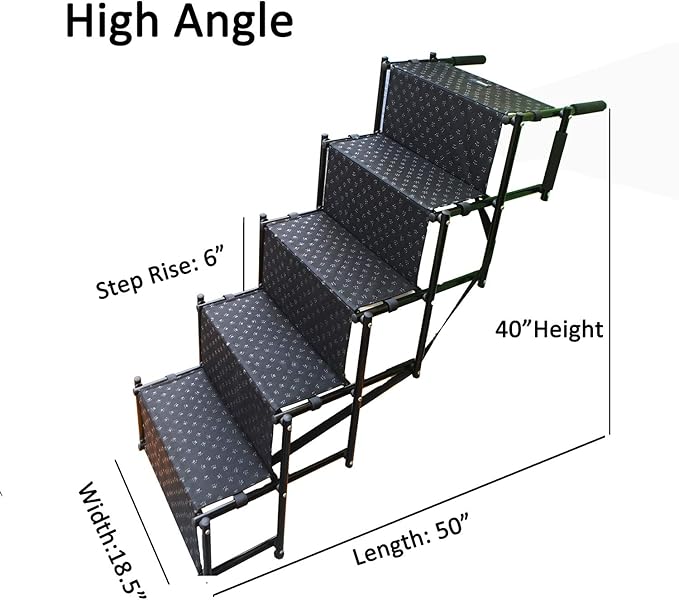 Upgraded Dog Stairs, Metal Frame Foldable Large Dog Step, Lightweight Portable Pet Ladder Ramp for Cars, SUVs and High Bed, 5 Steps