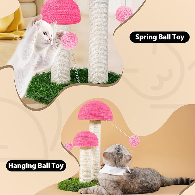 Odoland Cat Scratching Post Mushroom Natural Sisal Board Scratcher for Kitten Health and Good Behavior, Furniture Scratch Deterrent Accessories for Cats and Kitten Pink