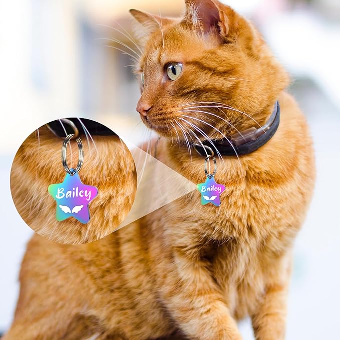 Dog Tags Engraved for Pets - YEHANTI Personalized Dog Tags with Lovely Icons, Durable Stainless Steel Pet ID Tags for Small Large Dogs Cats, Custom Dog Name Tags Engraved on Both Sides (Star)