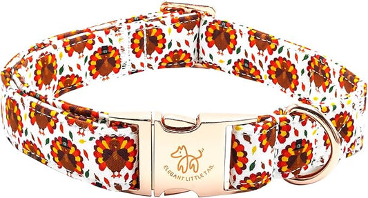 Elegant little tail Thanksgiving Dog Collar, Turkey Print Pet Collar Dog Durable Cute Dog Collars Winter Holiday Male or Female Pet Gift Adjustable Dog Collar for X-Small Puppy