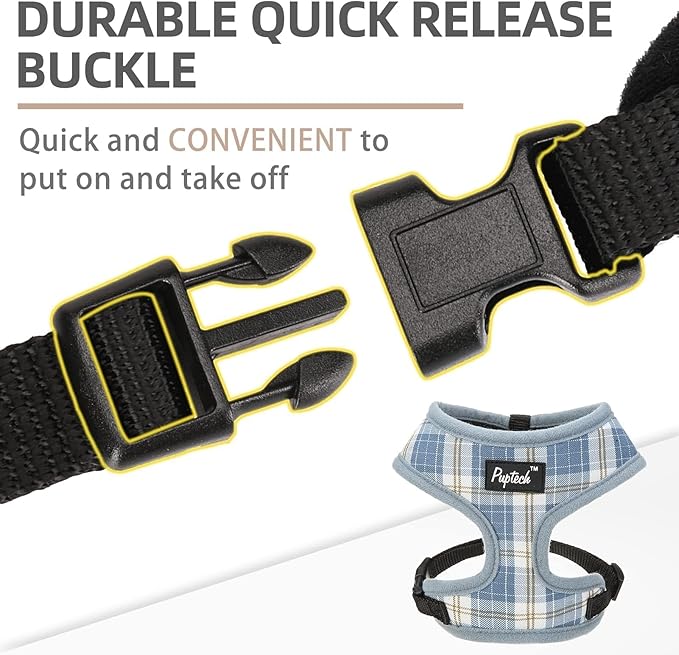 PUPTECK Soft Mesh Dog Harness and Leash Set Pet Puppy Cat Comfort Padded Vest No Pull Harnesses, Sky Blue, S