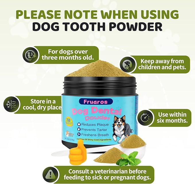 Dog Dental Powder, Dog Teeth Cleaning Powder with Plaque & Tartar Remover, Fresh Breath Support, Whitening & Coat Health Enhancer, Dental Care for All Size Dogs(80g)
