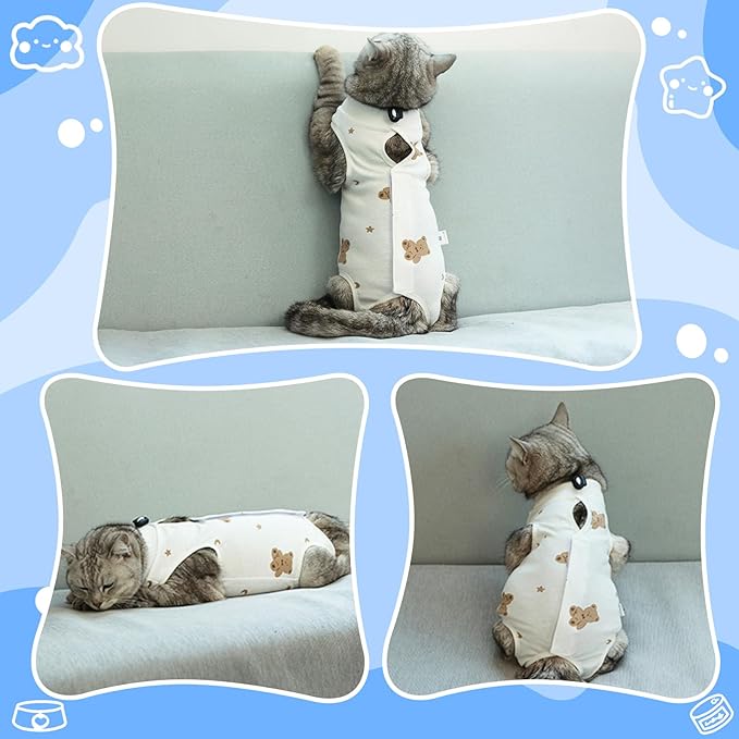 Cat Recovery Suit Female, Breathable Cat Onesie After Surgery Female for Abdominal Wounds or Skin Diseases, Surgery Recovery Suit Kitten Onesie After Spay Wear Anti Licking