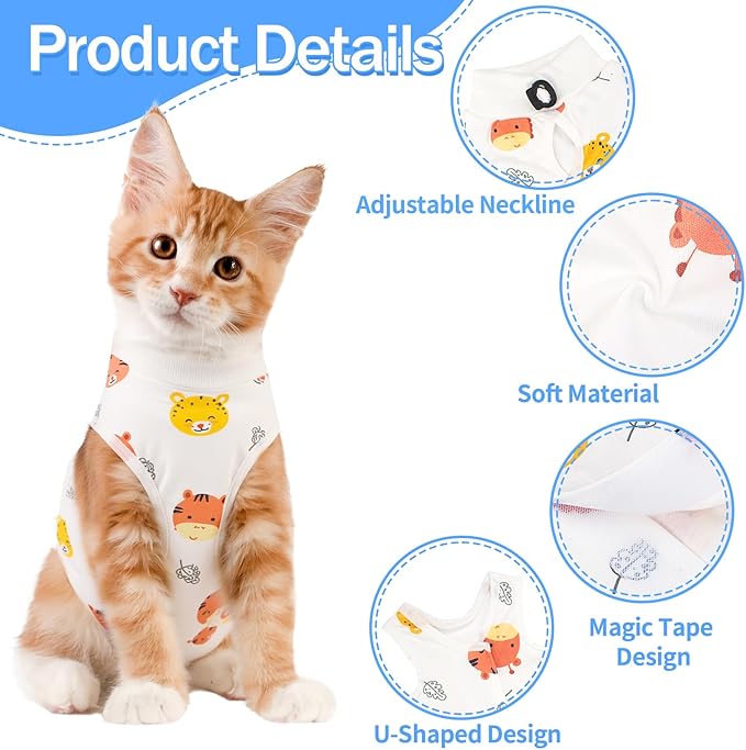 Cat Recovery Suit Female, Breathable Cat Onesie After Surgery Female for Abdominal Wounds or Skin Diseases, Surgery Recovery Suit Kitten Onesie After Spay Wear Anti Licking