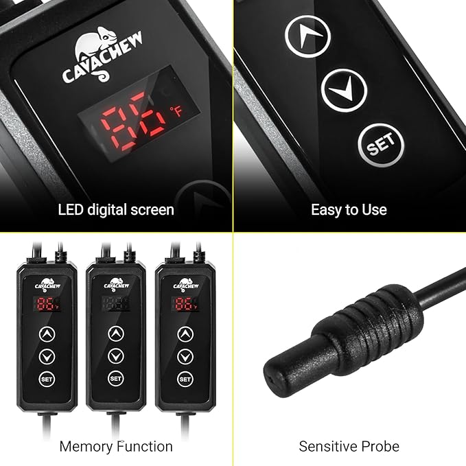 Dimming Thermostat Reptile, Thermostat for Reptile Heat Lamp Mats Bulbs, PID Temperature Controller for Reptile Amphibian Habistat, Memory Function, LED Digital Screen, Sensitive Probe, 300W