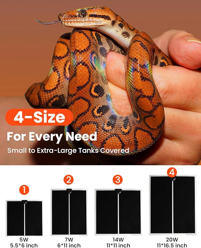 MQ Reptile Terrarium Heat Pad with LCD Digital Aquarium Thermometer, 6 x 11in Power Adjustment Under Tank Heater Mat for Pets, Small Animals, Seedling, 7W
