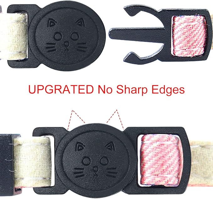 Joytale Upgraded Cat Collar with Bells, Breakaway Cat Collars with Bow Tie, 1 Pack Girl Boy Safety Plaid Kitten Collars, Pink