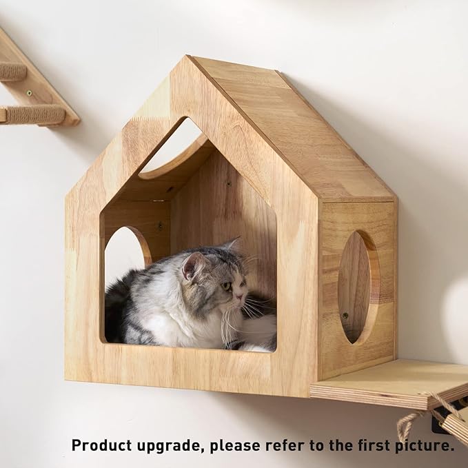 FUKUMARU Cat House Wall Mounted, 15.5x11.8x18 Inches Birch Plywood Condo, Multi-Use Kitten Furniture, Stylish Design, DIY Cats Wall Jungle